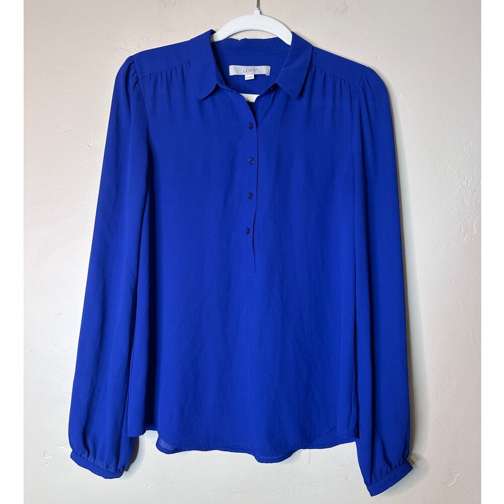 LOFT Royal Blue Long Sleeve Chiffon Blouse XS
